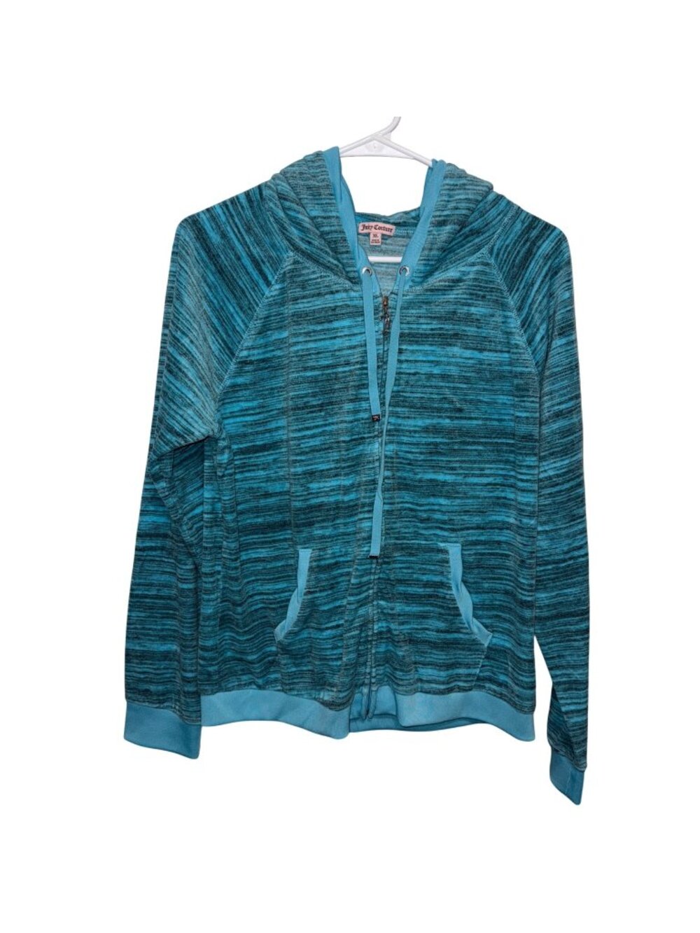 Juicy Couture XL Blue Striped Hoodie Zip-Up Sweatshirt With Pockets Womens